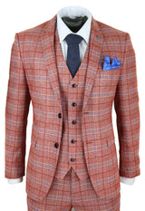 Terno masculino vermelho de tweed xadrez de 3 peças