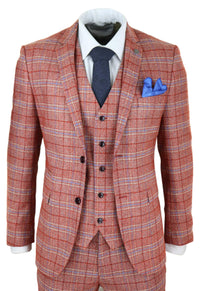 Terno masculino vermelho de tweed xadrez de 3 peças