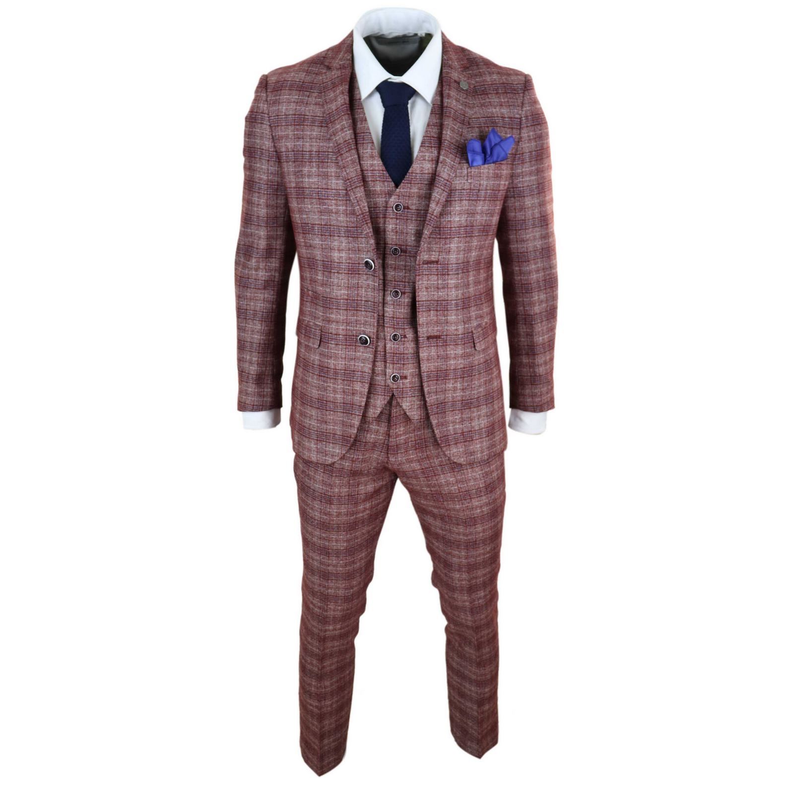 Terno masculino de três peças xadrez vermelho - Paul Andrew Wellington