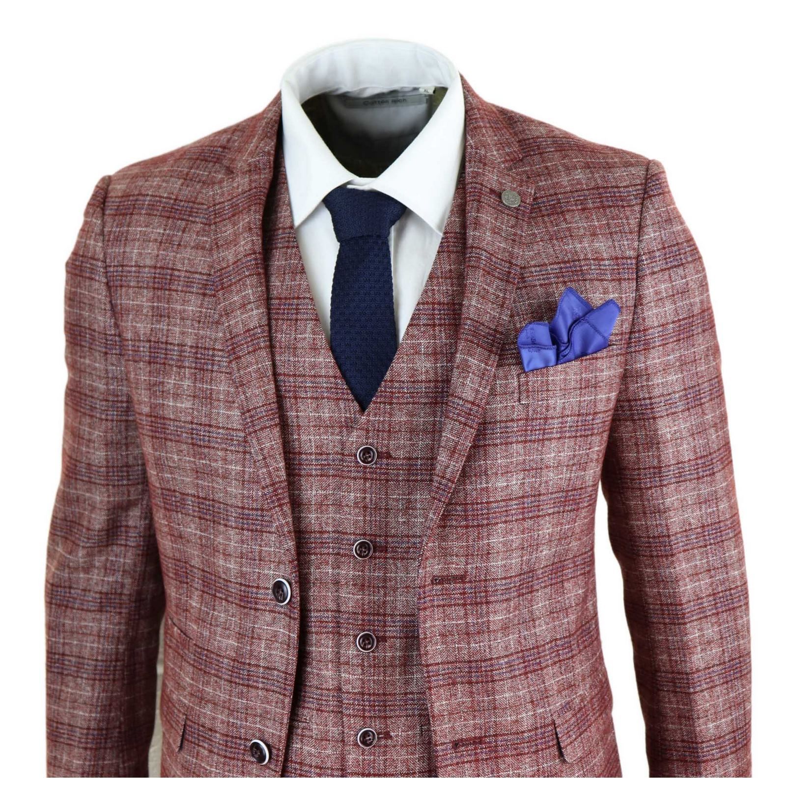 Terno masculino de três peças xadrez vermelho - Paul Andrew Wellington