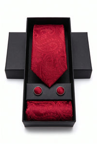 Conjunto de presente com gravata masculina vermelha com estampa paisley