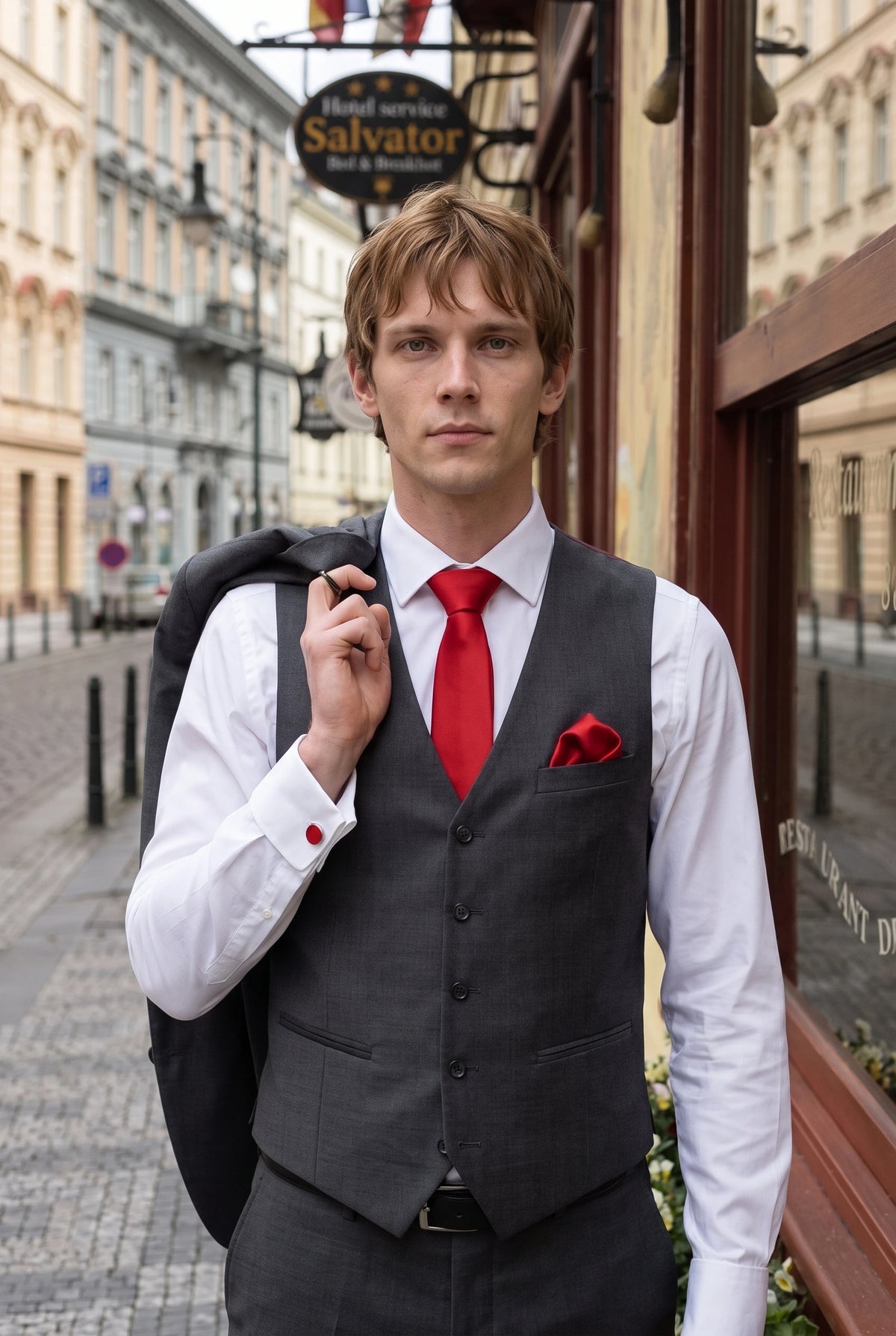 Conjunto de gravata vermelha masculina