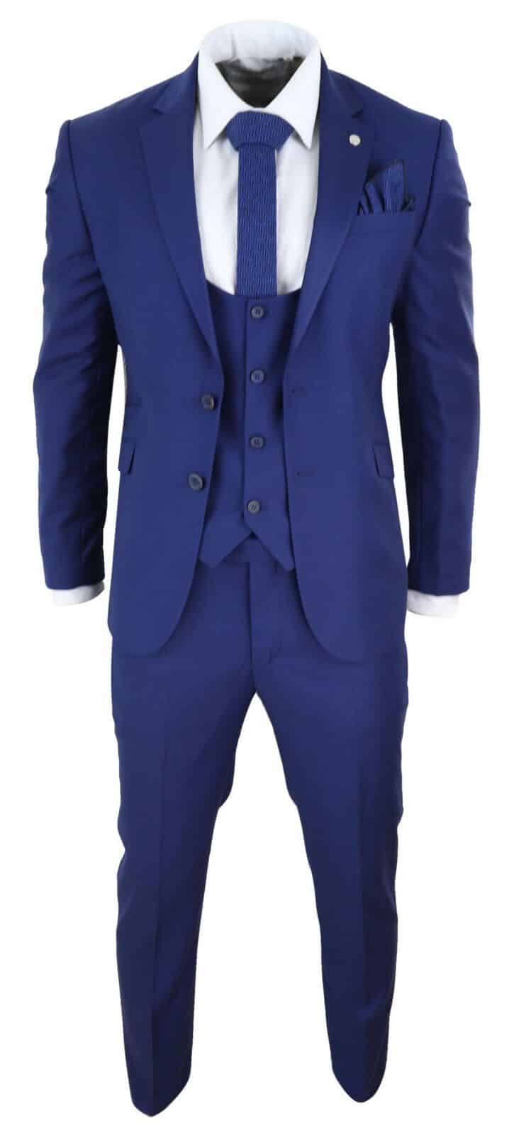 Terno masculino azul royal de 3 peças para casamento