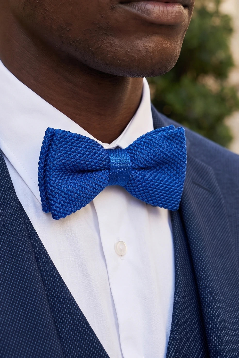 Gravata borboleta masculina azul royal de tricô