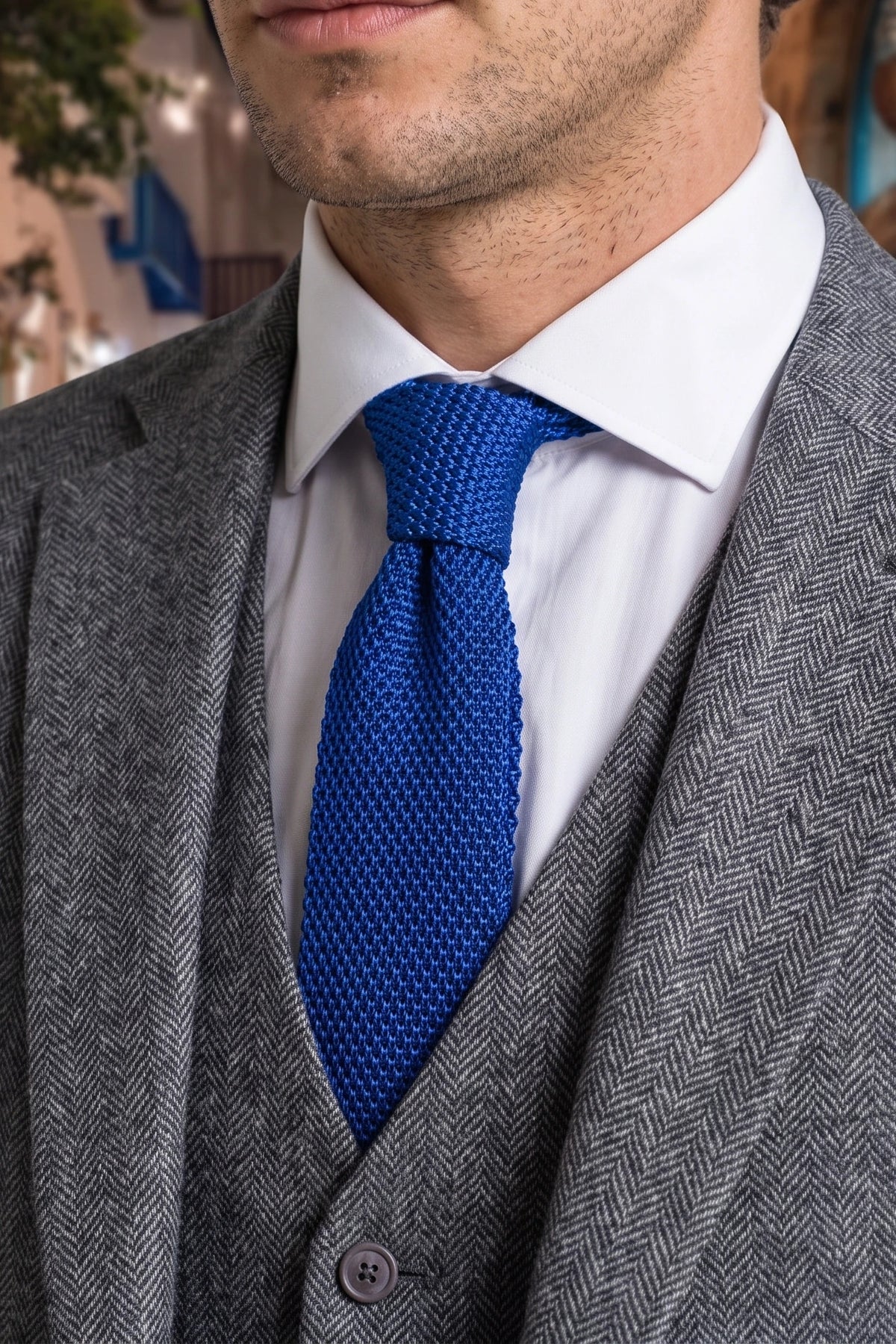 Gravata masculina azul royal de tricô