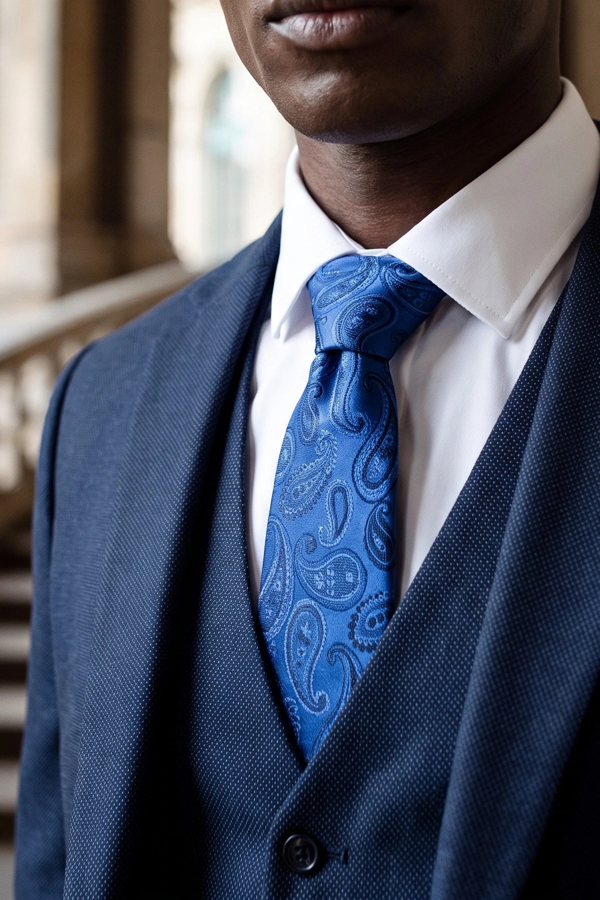 Gravata masculina azul royal com estampa paisley