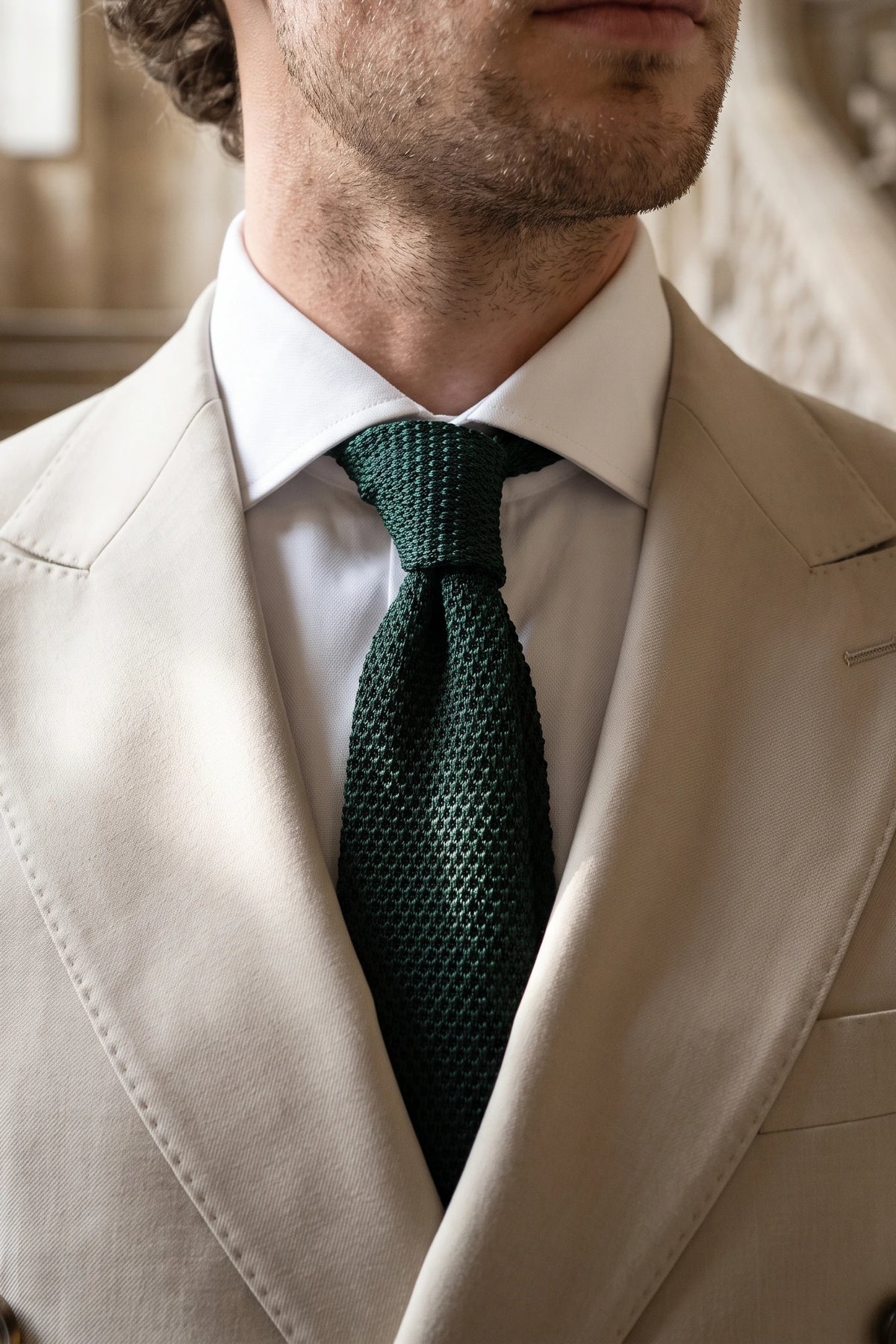 Gravata masculina de malha verde sálvia