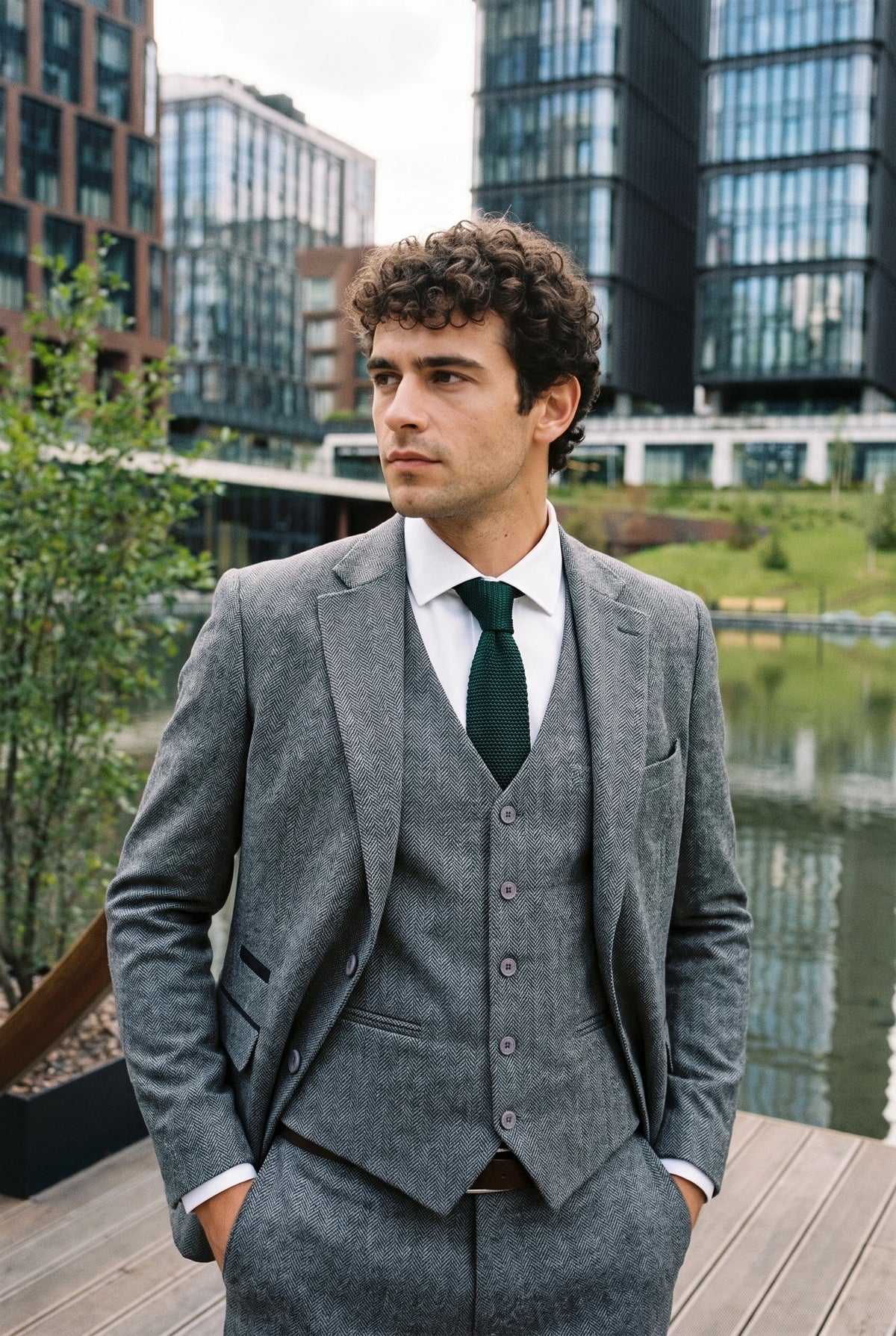 Gravata masculina de malha verde sálvia