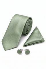 Conjunto de gravata masculina verde sálvia