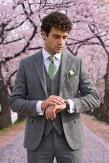 Conjunto de gravata masculina verde sálvia