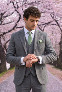 Conjunto de gravata masculina verde sálvia