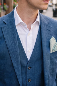 Lenço de bolso masculino em tweed verde sálvia com mistura de lã.