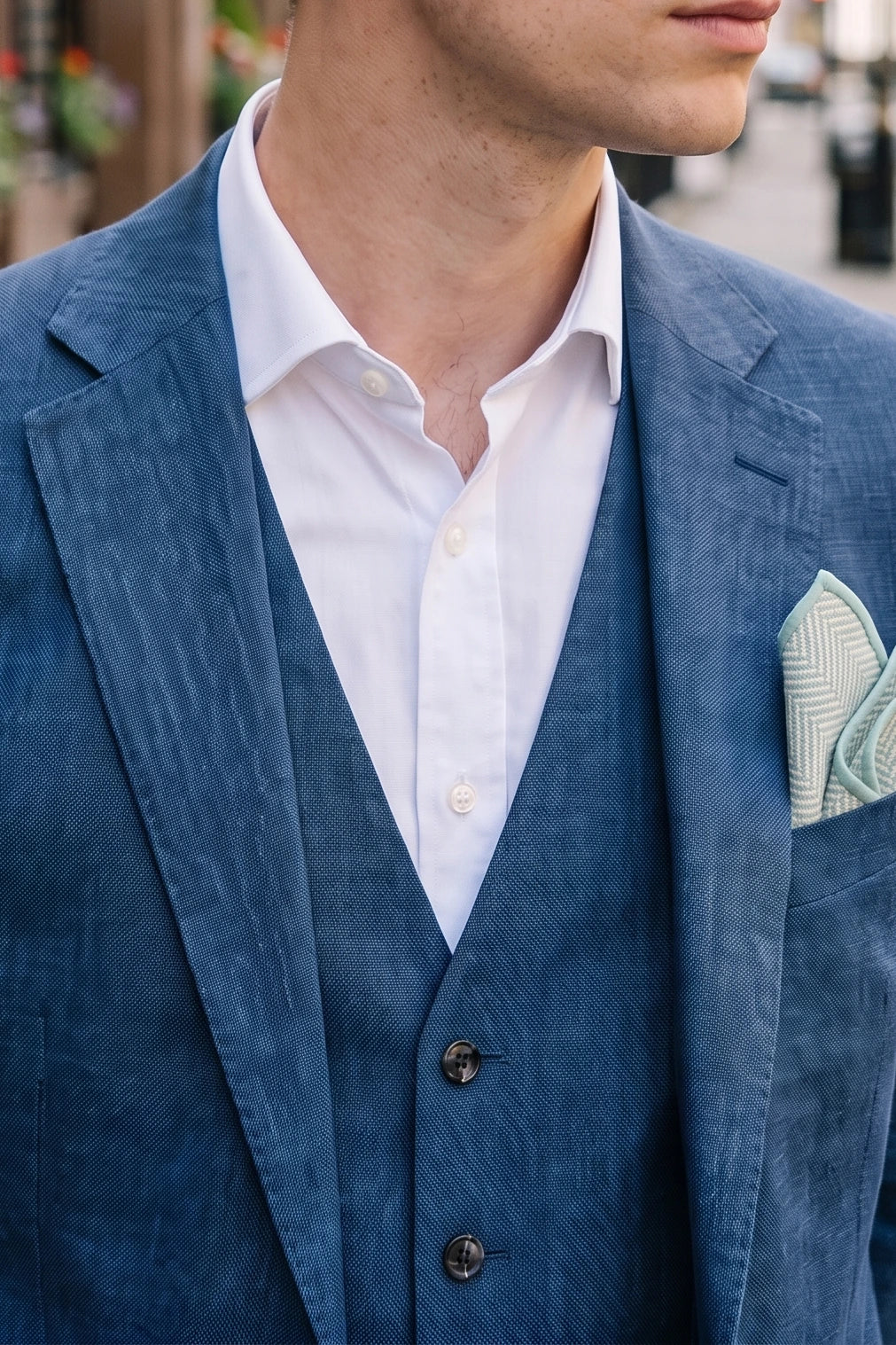 Lenço de bolso masculino em tweed verde sálvia com mistura de lã.