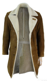 Casaco masculino 3/4 em pele de carneiro Sherling marrom claro, estilo vintage retrô, quente para o inverno.