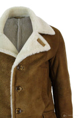 Casaco masculino 3/4 em pele de carneiro Sherling marrom claro, estilo vintage retrô, quente para o inverno.