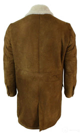 Casaco masculino 3/4 em pele de carneiro Sherling marrom claro, estilo vintage retrô, quente para o inverno.