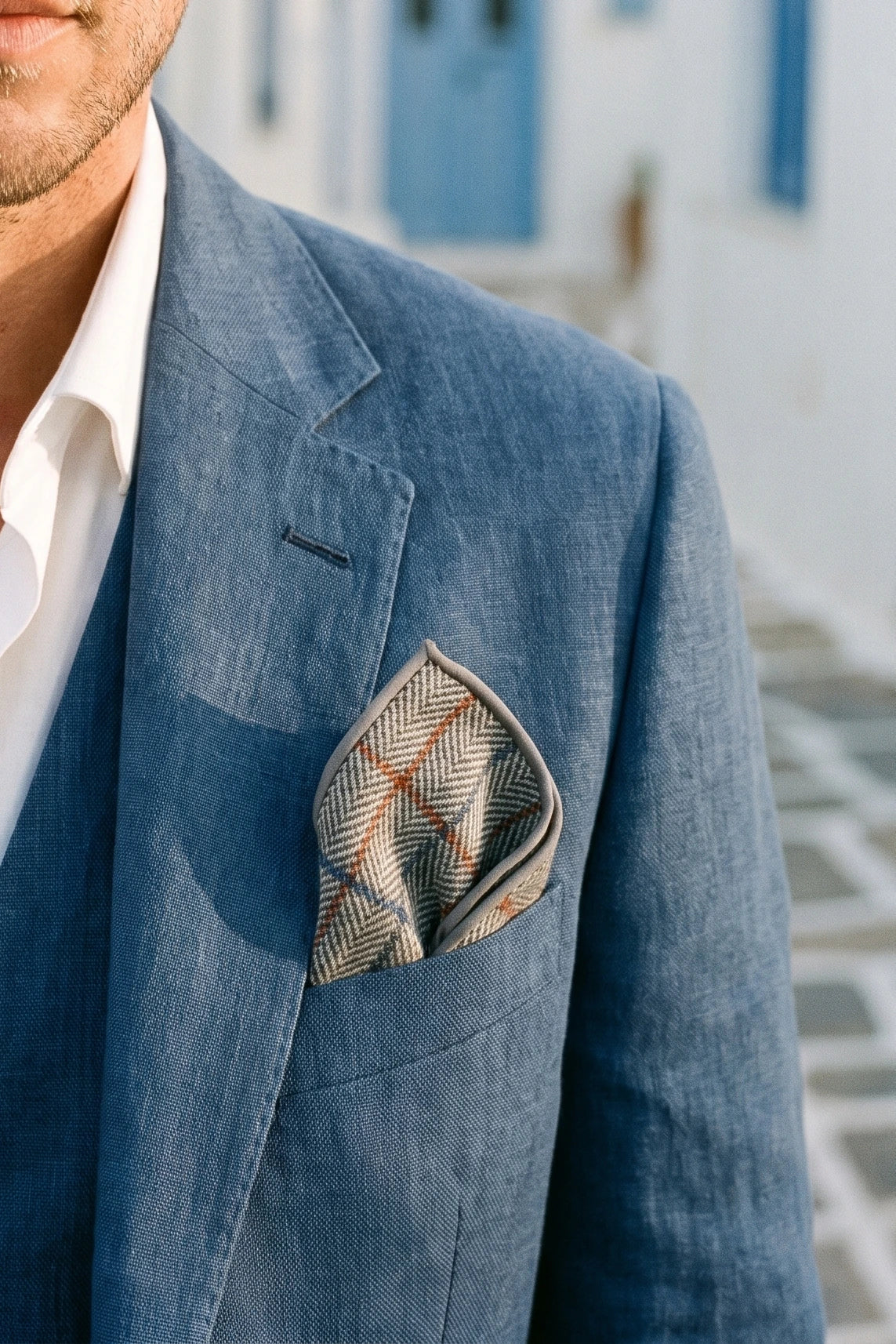 Lenço de bolso masculino em tweed prateado
