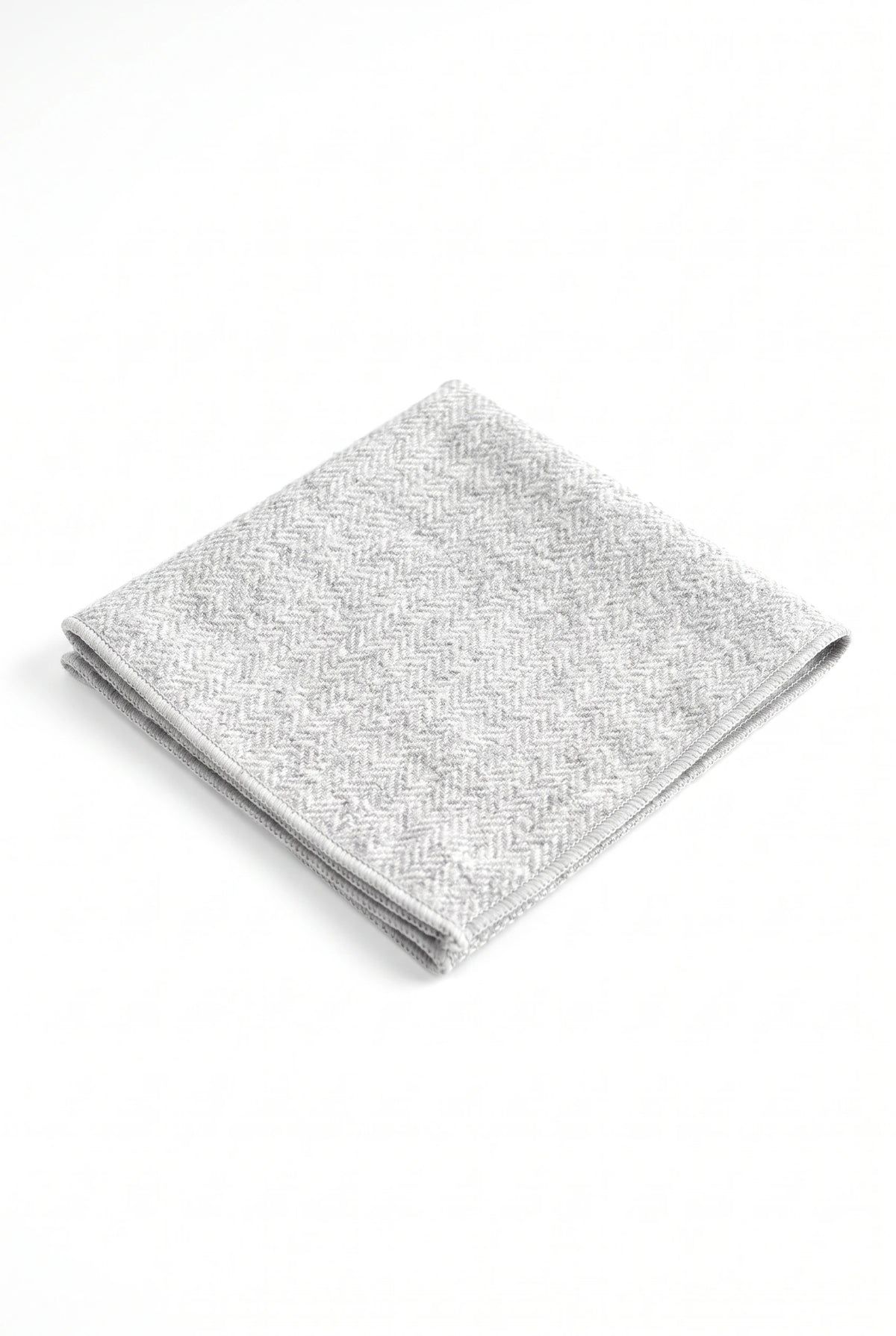 Lenço de bolso masculino em tweed prateado com mistura de lã.