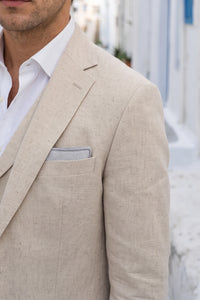 Lenço de bolso masculino em tweed prateado com mistura de lã.