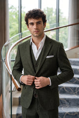 Lenço de bolso masculino em tweed prateado com mistura de lã.