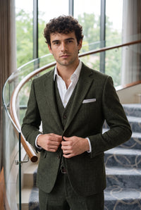 Lenço de bolso masculino em tweed prateado com mistura de lã.