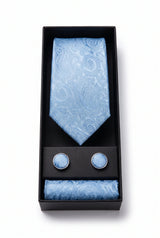 Conjunto de gravata masculina azul celeste com estampa paisley