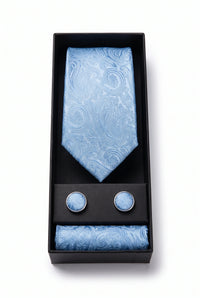 Conjunto de gravata masculina azul celeste com estampa paisley