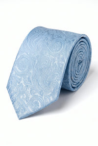 Conjunto de gravata masculina azul celeste com estampa paisley