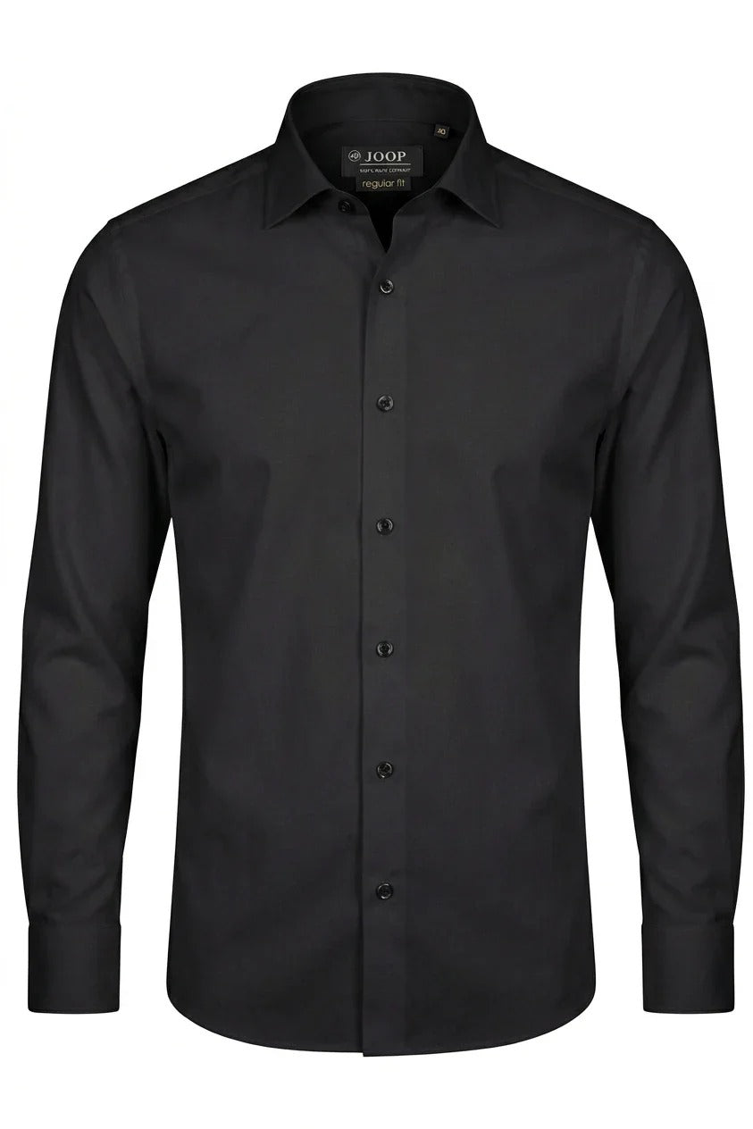 Camisa social masculina de manga comprida com botões e corte slim - Preta
