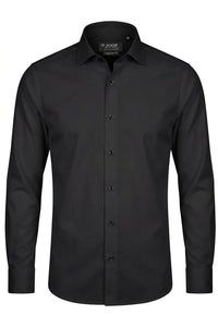 Camisa social masculina de manga comprida com botões e corte slim - Preta
