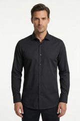 Camisa social masculina de manga comprida com botões e corte slim - Preta