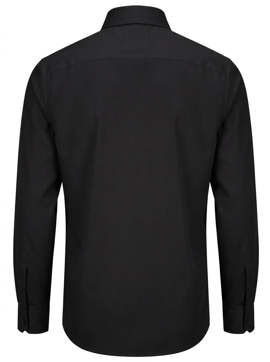 Camisa social masculina de manga comprida com botões e corte slim - Preta