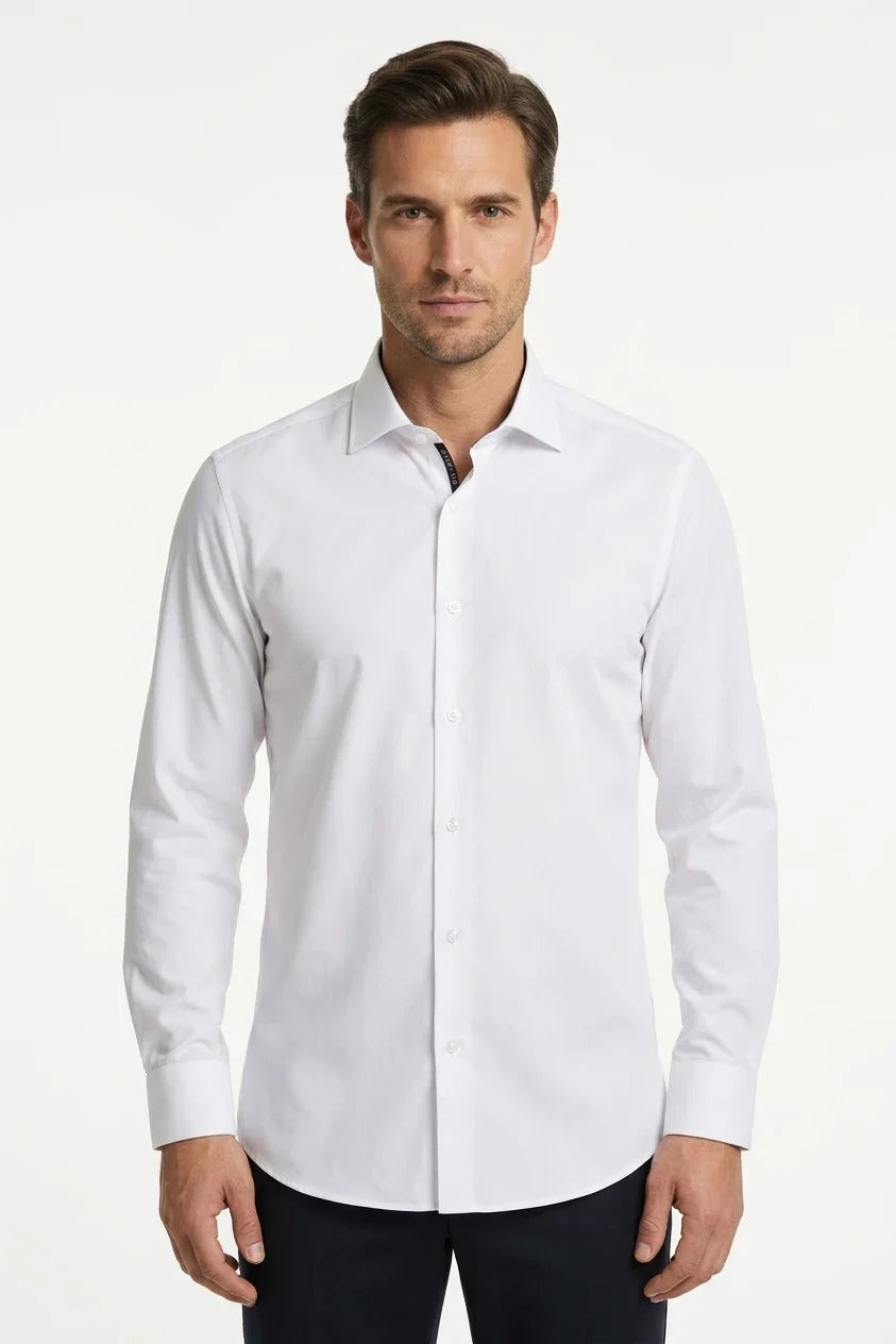 Camisa social masculina de manga comprida com botões, corte slim fit - Branca