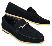 Sapatos masculinos de condução estilo mocassim com fivela e detalhe de bridão, estilo retrô, elegantes e casuais, em camurça.