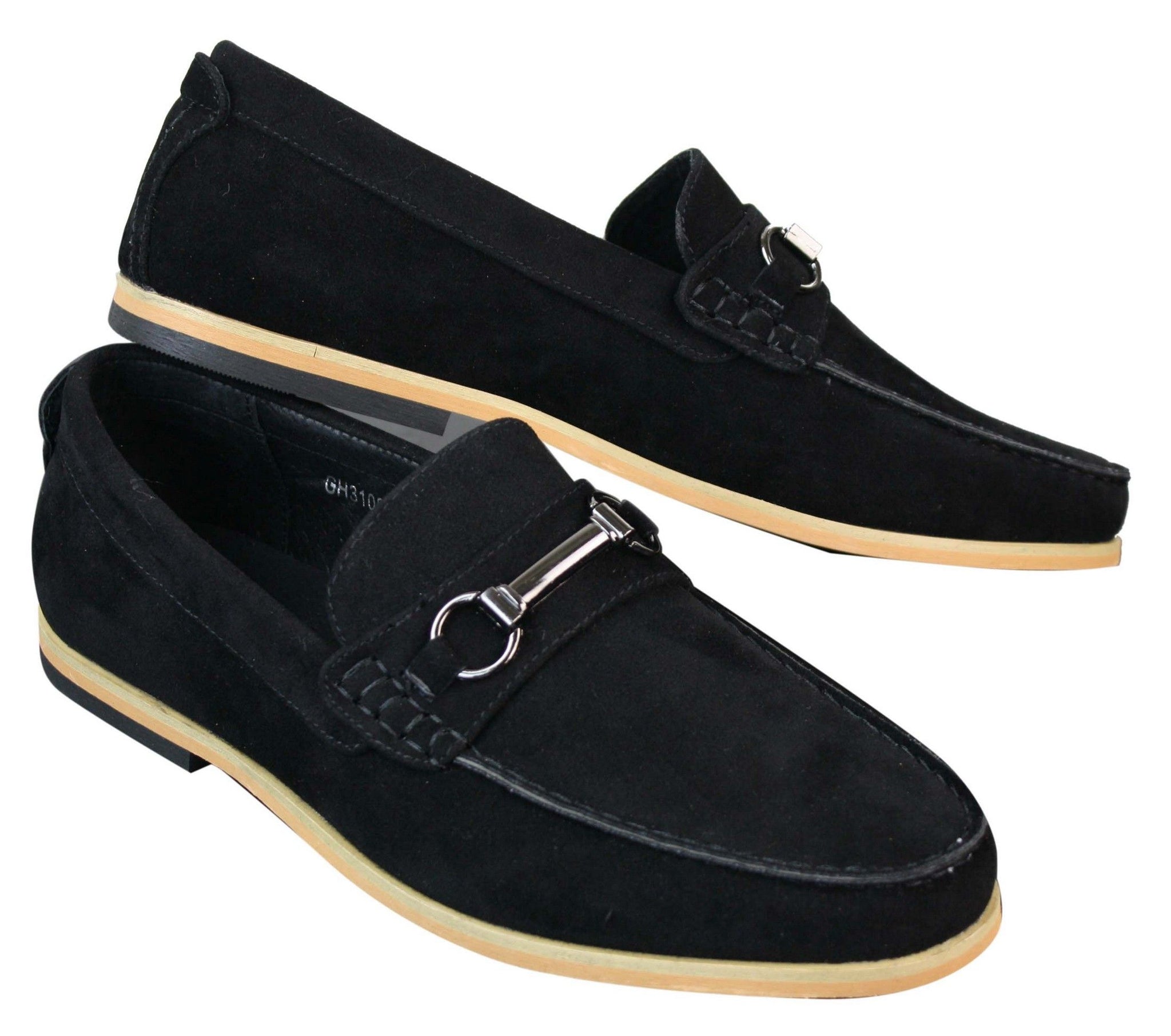 Sapatos masculinos de condução estilo mocassim com fivela e detalhe de bridão, estilo retrô, elegantes e casuais, em camurça.