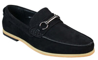 Sapatos masculinos de condução estilo mocassim com fivela e detalhe de bridão, estilo retrô, elegantes e casuais, em camurça.