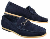 Sapatos masculinos de condução estilo mocassim com fivela e detalhe de bridão, estilo retrô, elegantes e casuais, em camurça.