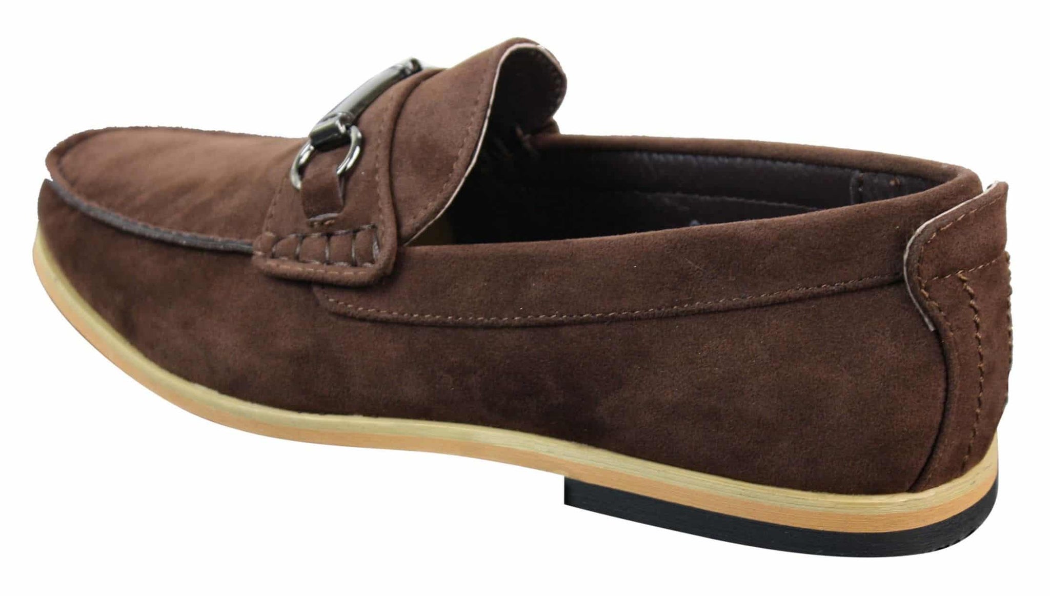 Sapatos masculinos de condução estilo mocassim com fivela e detalhe de bridão, estilo retrô, elegantes e casuais, em camurça.