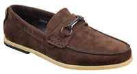 Sapatos masculinos de condução estilo mocassim com fivela e detalhe de bridão, estilo retrô, elegantes e casuais, em camurça.
