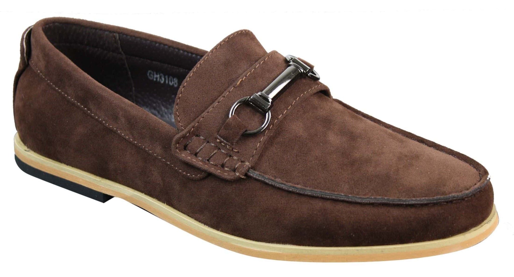 Sapatos masculinos de condução estilo mocassim com fivela e detalhe de bridão, estilo retrô, elegantes e casuais, em camurça.