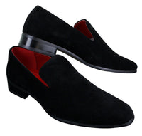 Sapatos Mocassim Masculinos Slip On em Camurça, Couro, Estilo Casual Elegante, nas cores Vermelho, Azul e Preto.