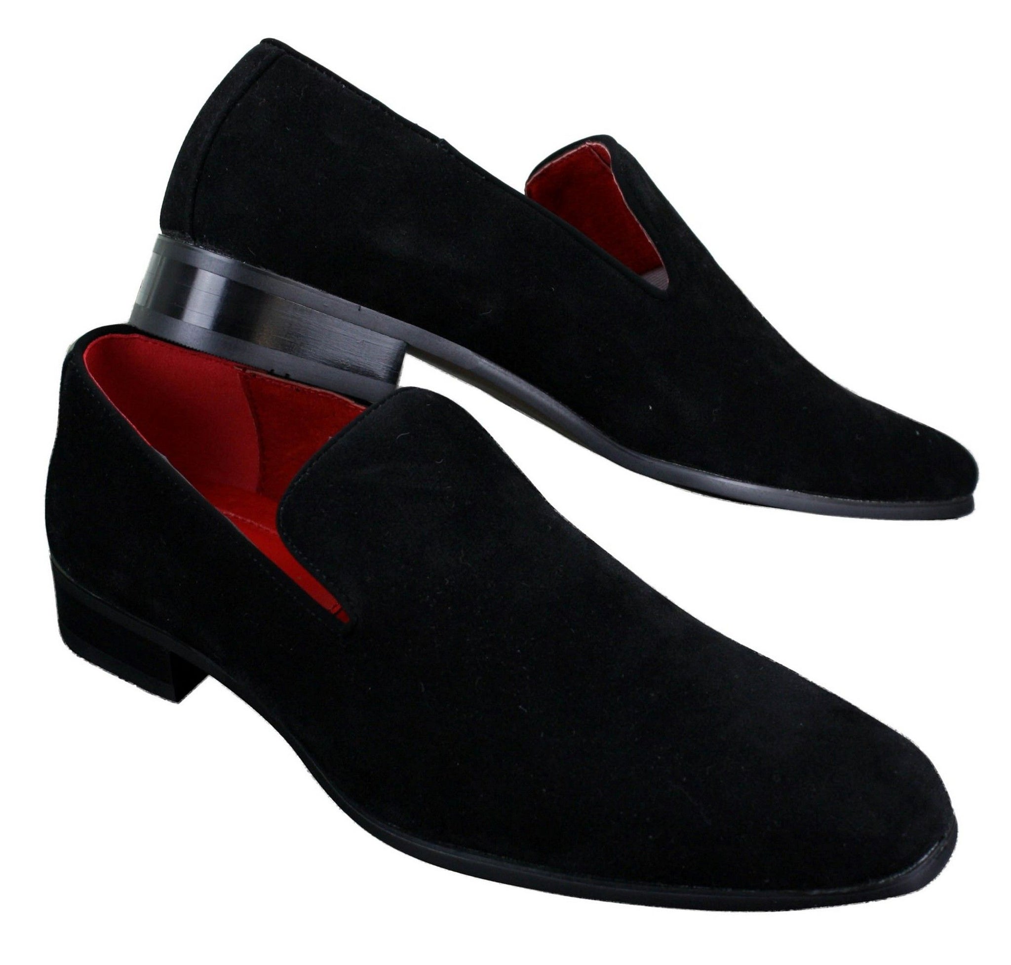 Sapatos Mocassim Masculinos Slip On em Camurça, Couro, Estilo Casual Elegante, nas cores Vermelho, Azul e Preto.