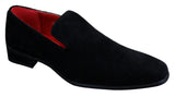 Sapatos Mocassim Masculinos Slip On em Camurça, Couro, Estilo Casual Elegante, nas cores Vermelho, Azul e Preto.