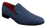 Sapatos Mocassim Masculinos Slip On em Camurça, Couro, Estilo Casual Elegante, nas cores Vermelho, Azul e Preto.