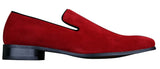 Sapatos Mocassim Masculinos Slip On em Camurça, Couro, Estilo Casual Elegante, nas cores Vermelho, Azul e Preto.