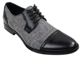Sapatos masculinos casuais elegantes com cadarço em tweed e couro, estilo vintage retrô.