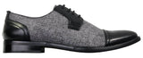 Sapatos masculinos casuais elegantes com cadarço em tweed e couro, estilo vintage retrô.