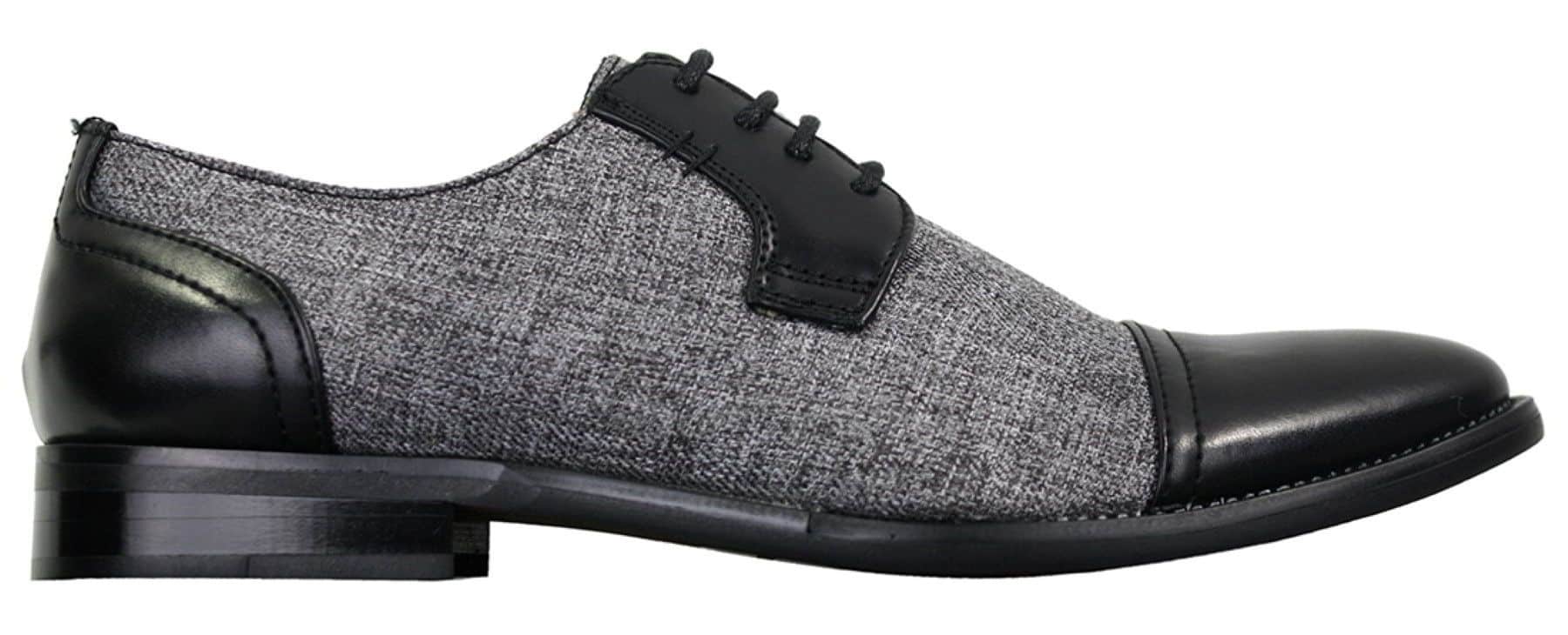 Sapatos masculinos casuais elegantes com cadarço em tweed e couro, estilo vintage retrô.