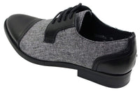Sapatos masculinos casuais elegantes com cadarço em tweed e couro, estilo vintage retrô.