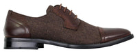 Sapatos masculinos casuais elegantes com cadarço em tweed e couro, estilo vintage retrô.